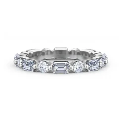 Gabriel & Co. Emerald - 14K White Gold Emerald Cut and Round Diamond Eternity Band - 1.69 ct