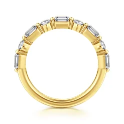 Hot Gabriel & Co. Emerald - 14K Yellow Gold Baguette and Round Diamond Anniversary Band - 1 ct