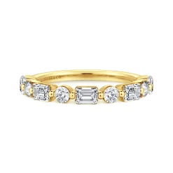 Hot Gabriel & Co. Emerald - 14K Yellow Gold Baguette and Round Diamond Anniversary Band - 1 ct
