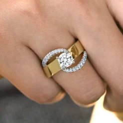 Outlet Gabriel & Co. Emerie - 14K White-Yellow Gold Round Bypass Diamond Engagement Ring