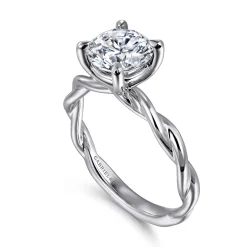 New Gabriel & Co. Emersin - 14K White Gold Twisted Round Diamond Engagement Ring
