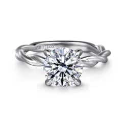 New Gabriel & Co. Emersin - 14K White Gold Twisted Round Diamond Engagement Ring