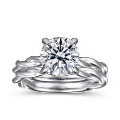 New Gabriel & Co. Emersin - 14K White Gold Twisted Round Diamond Engagement Ring