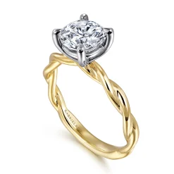 Best Gabriel & Co. Emersin - 14K White-Yellow Gold Twisted Round Diamond Engagement Ring