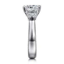 New Gabriel & Co. Emme - 18K White Gold Cushion Cut Three Stone Diamond Engagement Ring