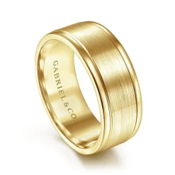 Best Gabriel & Co. Emmett - 14K Yellow Gold 8mm - Men's Wedding Band in Satin Finish