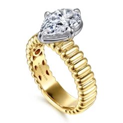 Best Gabriel & Co. Empress - 14K White-Yellow Gold Compass Bezel Prong Pear Diamond Engagement Ring