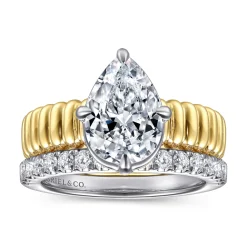 Best Gabriel & Co. Empress - 14K White-Yellow Gold Compass Bezel Prong Pear Diamond Engagement Ring