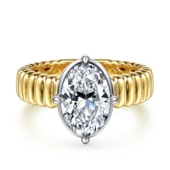Clearance Gabriel & Co. Empress - 14K White-Yellow Gold Compass Bezel Prong Oval Diamond Engagement Ring