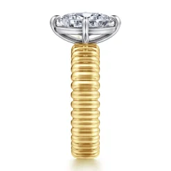 Clearance Gabriel & Co. Empress - 14K White-Yellow Gold Compass Bezel Prong Oval Diamond Engagement Ring