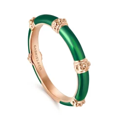 Online Gabriel & Co. Enamel - 14K Rose Gold Bujukan Bar Split Stackable with Chrome Green Enamel