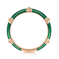 Online Gabriel & Co. Enamel - 14K Rose Gold Bujukan Bar Split Stackable with Chrome Green Enamel
