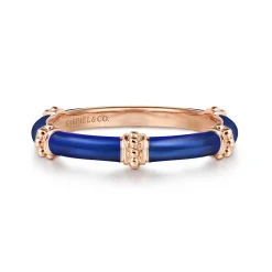 Gabriel & Co. Enamel - 14K Rose Gold Bujukan Bar Split Stackable with Chrome Blue Enamel