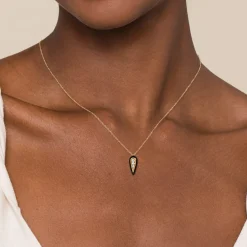 Best Gabriel & Co. Enamel - 14K White and Yellow Gold Diamond Pendant Necklace with Black Enamel
