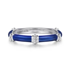Gabriel & Co. Enamel - 14K White Gold Bujukan Bar Split Stackable with Chrome Blue Enamel