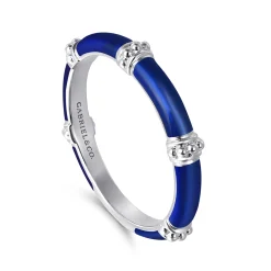 Gabriel & Co. Enamel - 14K White Gold Bujukan Bar Split Stackable with Chrome Blue Enamel