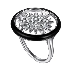 Sale Gabriel & Co. Enamel - 14K White Gold Diamond StarBurst Signet Ring with Black Enamel