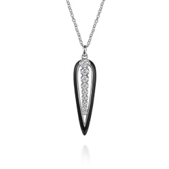 Outlet Gabriel & Co. Enamel - 14K White Gold Graduating Diamond Pendant Necklace with Black Enamel