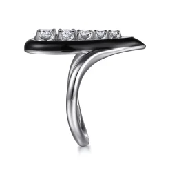Clearance Gabriel & Co. Enamel - 14K White Gold Graduating Diamond Chevron Ring with Black Enamel