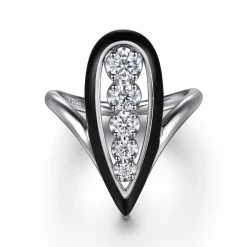 Clearance Gabriel & Co. Enamel - 14K White Gold Graduating Diamond Chevron Ring with Black Enamel