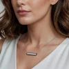 Outlet Gabriel & Co. Enamel - 14K White Gold Pave Diamond Bar Necklace with Black Enamel