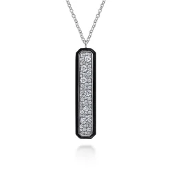 Discount Gabriel & Co. Enamel - 14K White Gold Pave Diamond Bar Necklace with Black Enamel