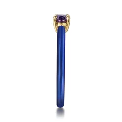 Discount Gabriel & Co. Enamel - 14K Yellow Gold Amethyst Cocktail Stackable with Chrome Blue Enamel