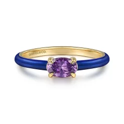 Discount Gabriel & Co. Enamel - 14K Yellow Gold Amethyst Cocktail Stackable with Chrome Blue Enamel