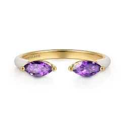 Best Gabriel & Co. Enamel - 14K Yellow Gold Amethyst Open Stackable with White Enamel