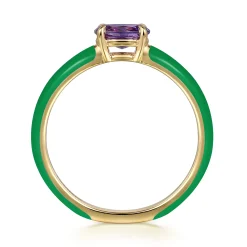 Outlet Gabriel & Co. Enamel - 14K Yellow Gold Amethyst Cocktail Stackable with Emerald Green Enamel