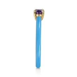 Sale Gabriel & Co. Enamel - 14K Yellow Gold Amethyst Cocktail Stackable with Dusk Blue Enamel