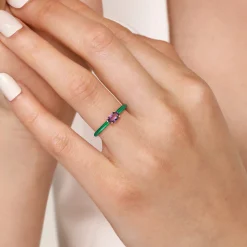 Gabriel & Co. Enamel - 14K Yellow Gold Amethyst Cocktail Stackable with Chrome Green Enamel