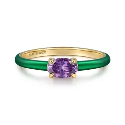 Gabriel & Co. Enamel - 14K Yellow Gold Amethyst Cocktail Stackable with Chrome Green Enamel