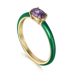 Gabriel & Co. Enamel - 14K Yellow Gold Amethyst Cocktail Stackable with Chrome Green Enamel