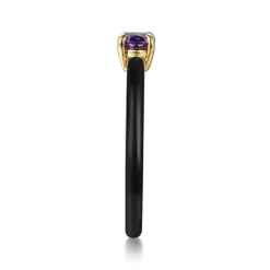 Hot Gabriel & Co. Enamel - 14K Yellow Gold Amethyst Cocktail Stackable with Black Enamel
