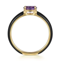 Hot Gabriel & Co. Enamel - 14K Yellow Gold Amethyst Cocktail Stackable with Black Enamel
