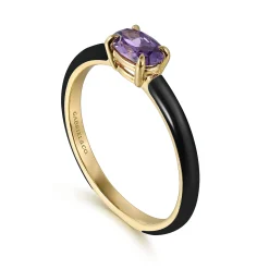 Hot Gabriel & Co. Enamel - 14K Yellow Gold Amethyst Cocktail Stackable with Black Enamel