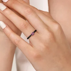 Hot Gabriel & Co. Enamel - 14K Yellow Gold Amethyst Cocktail Stackable with Black Enamel