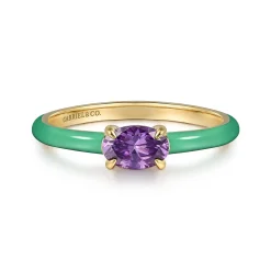 Hot Gabriel & Co. Enamel - 14K Yellow Gold Amethyst Cocktail Stackable with Mint Green Enamel