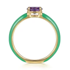 Hot Gabriel & Co. Enamel - 14K Yellow Gold Amethyst Cocktail Stackable with Mint Green Enamel