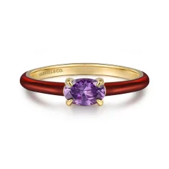 Outlet Gabriel & Co. Enamel - 14K Yellow Gold Amethyst Cocktail Stackable with Chrome Red Enamel