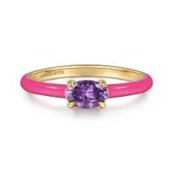 Clearance Gabriel & Co. Enamel - 14K Yellow Gold Amethyst Cocktail Stackable with Fuchsia Enamel