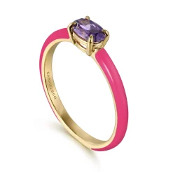 Clearance Gabriel & Co. Enamel - 14K Yellow Gold Amethyst Cocktail Stackable with Fuchsia Enamel