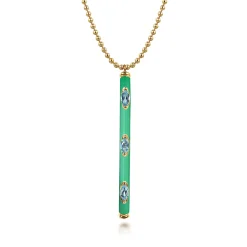 Gabriel & Co. Enamel - 14K Yellow Gold Blue Topaz Bar Necklace with Mint Green Enamel