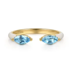 Best Gabriel & Co. Enamel - 14K Yellow Gold Blue Topaz Open Stackable with White Enamel