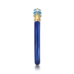 Hot Gabriel & Co. Enamel - 14K Yellow Gold Blue Topaz Open Stackable with Chrome Blue Enamel