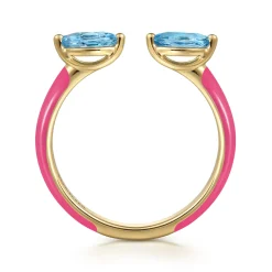 Best Gabriel & Co. Enamel - 14K Yellow Gold Blue Topaz Open Stackable with Fuchsia Enamel