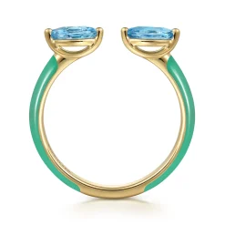 Online Gabriel & Co. Enamel - 14K Yellow Gold Blue Topaz Open Stackable with Mint Green Enamel