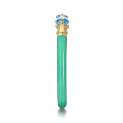 Online Gabriel & Co. Enamel - 14K Yellow Gold Blue Topaz Open Stackable with Mint Green Enamel
