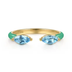 Online Gabriel & Co. Enamel - 14K Yellow Gold Blue Topaz Open Stackable with Mint Green Enamel